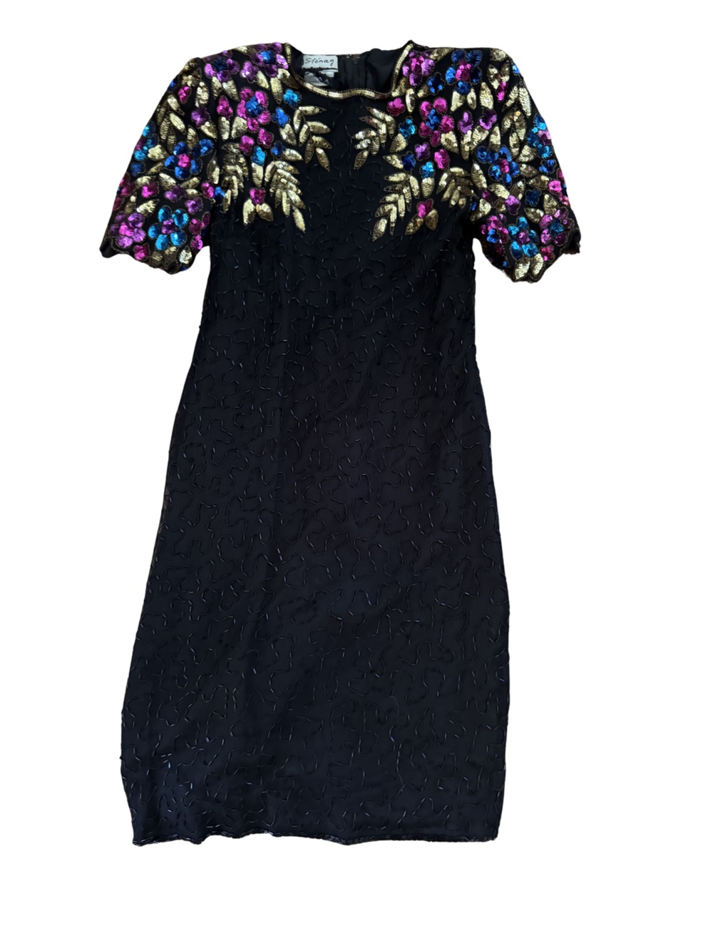 Stenay Black Dress Top with Gold, Purple & Blue Sequin Embellishment